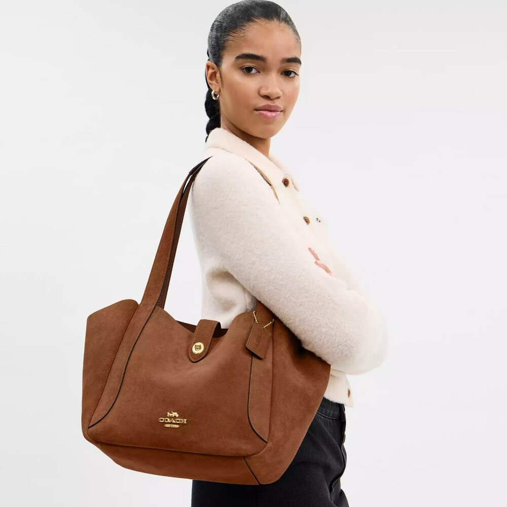 NWT Coach Hadley Turnlock Tote Bag CCC76 Suede Leather /sienna - Picture 2 of 11